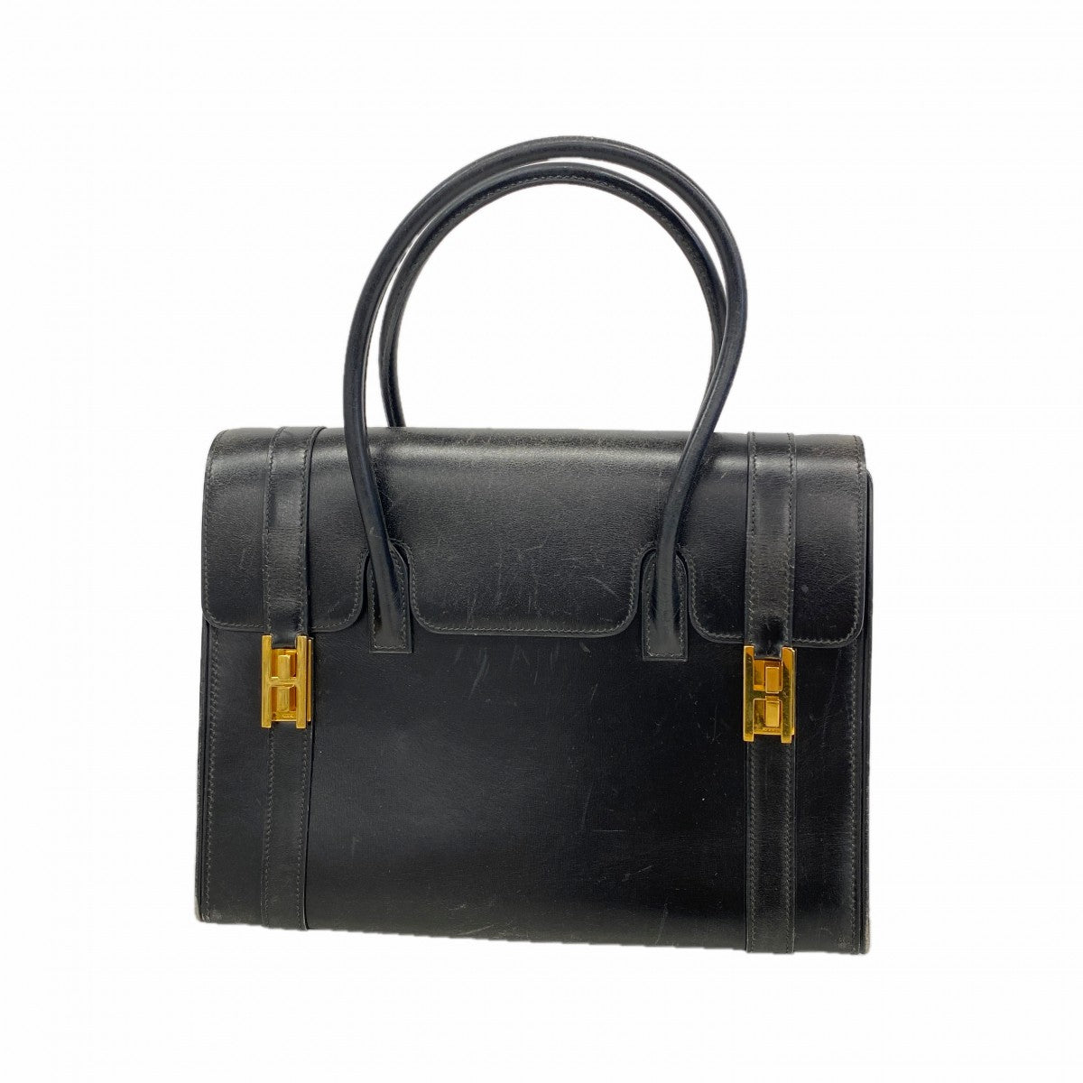【6gd3946】エルメス ハンドバッグ ドラッグ27 ボックスカーフ ブラック ゴールド金具 〇L刻印【中古】レディース