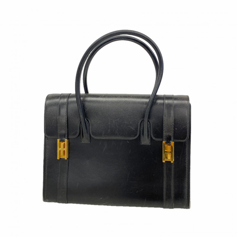 【6gd3946】エルメス ハンドバッグ ドラッグ27 ボックスカーフ ブラック ゴールド金具 〇L刻印【中古】レディース