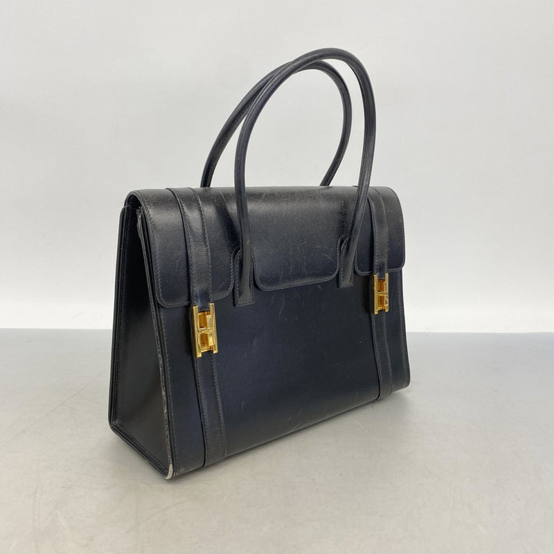 【6gd3946】エルメス ハンドバッグ ドラッグ27 ボックスカーフ ブラック ゴールド金具 〇L刻印【中古】レディース