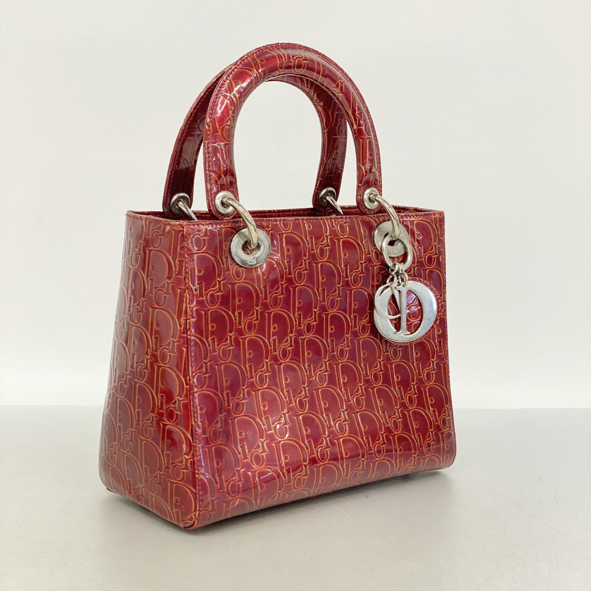 【6gd3965】クリスチャンディオール ハンドバッグ トロッター レザー レッド シルバー金具 2wayバッグ【中古】レディース