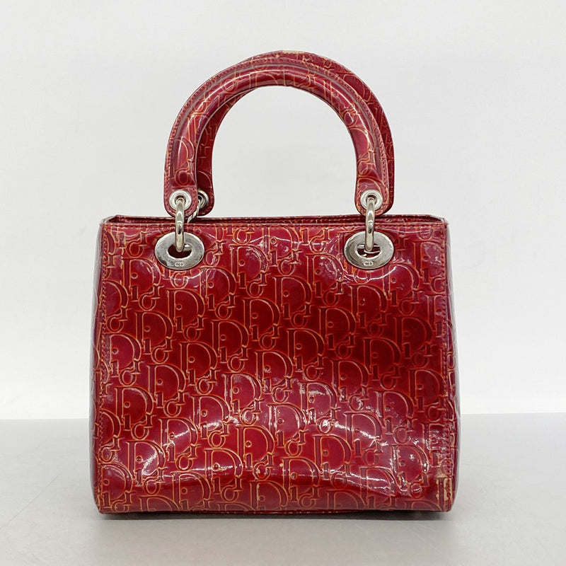 【6gd3965】クリスチャンディオール ハンドバッグ トロッター レザー レッド シルバー金具 2wayバッグ【中古】レディース
