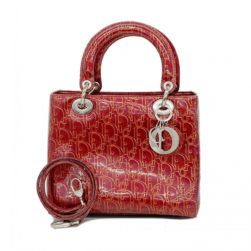 【6gd3965】クリスチャンディオール ハンドバッグ トロッター レザー レッド シルバー金具 2wayバッグ【中古】レディース