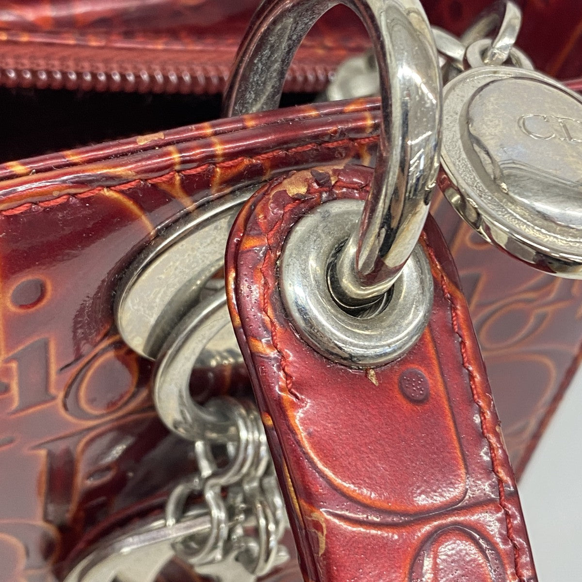 【6gd3965】クリスチャンディオール ハンドバッグ トロッター レザー レッド シルバー金具 2wayバッグ【中古】レディース