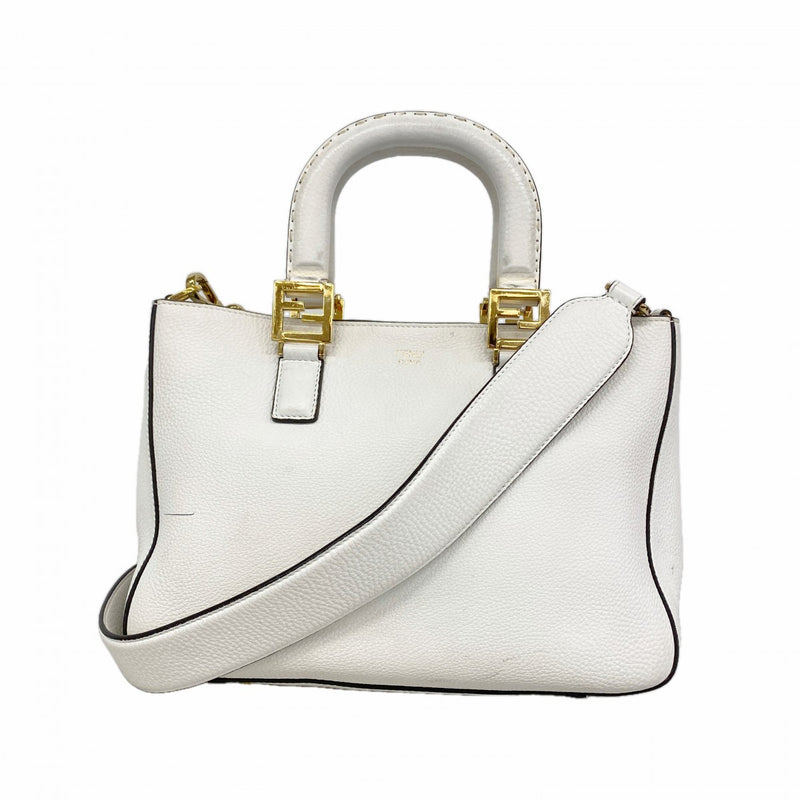 【6gd3966】フェンディ ハンドバッグ セレリア レザー ホワイト ゴールド金具 2wayバッグ【中古】レディース