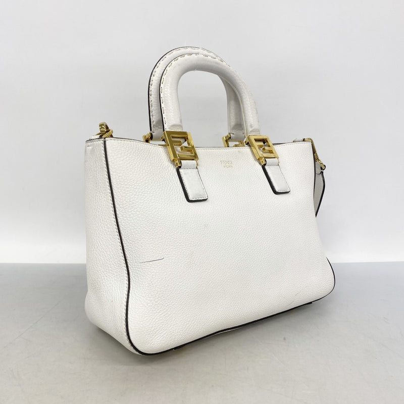 【6gd3966】フェンディ ハンドバッグ セレリア レザー ホワイト ゴールド金具 2wayバッグ【中古】レディース