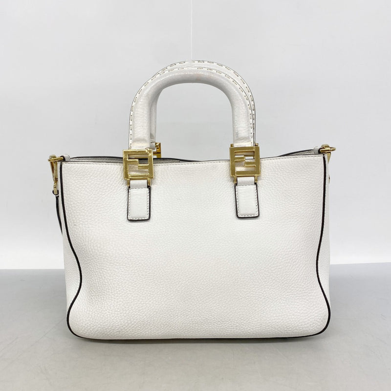【6gd3966】フェンディ ハンドバッグ セレリア レザー ホワイト ゴールド金具 2wayバッグ【中古】レディース