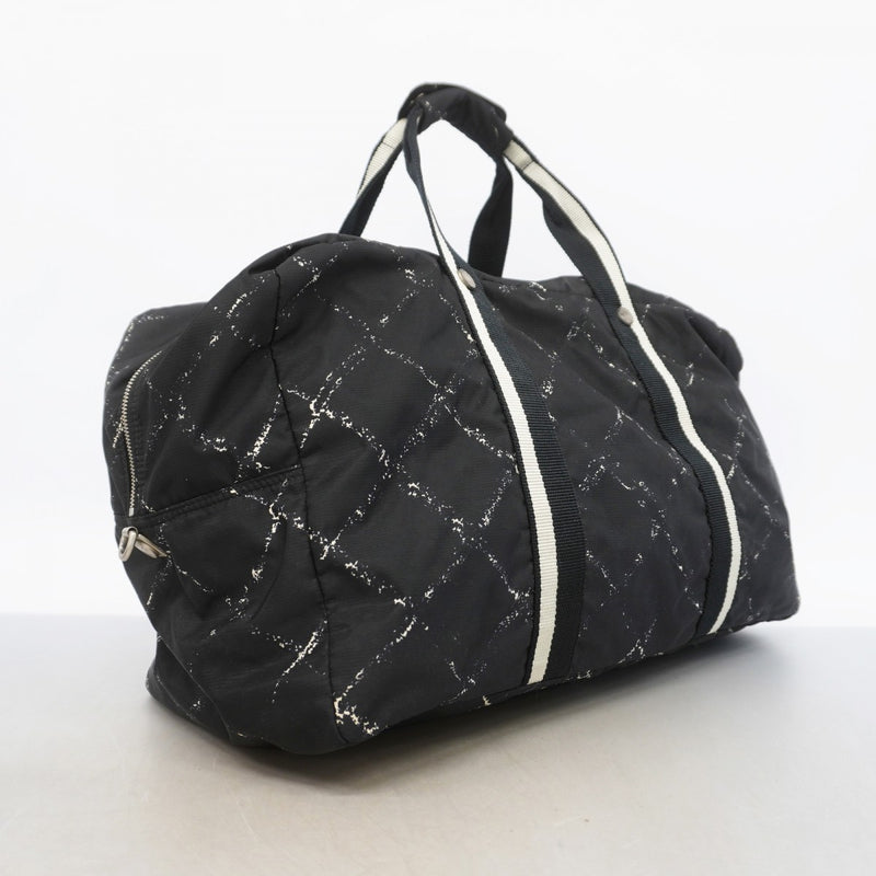 【6gd3967-k】シャネル ボストンバッグ 旧トラベル ナイロン ブラック シルバー金具 2wayバッグ【中古】レディース
