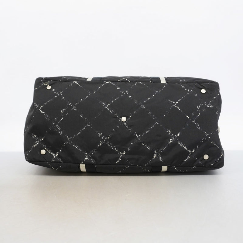 【6gd3967-k】シャネル ボストンバッグ 旧トラベル ナイロン ブラック シルバー金具 2wayバッグ【中古】レディース