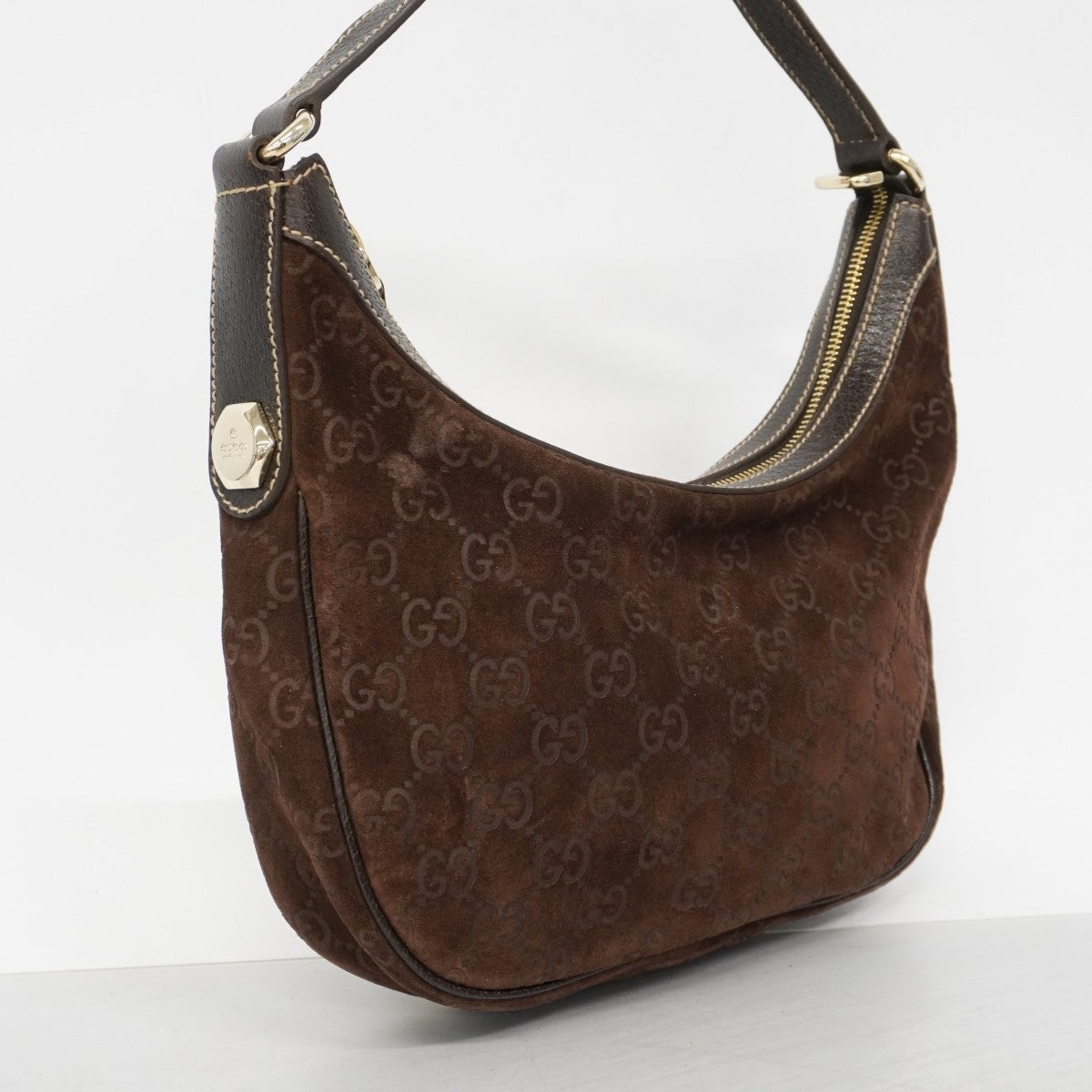 【6gd4013】グッチ ショルダーバッグ 154395 スウェード ブラウン シャンパンゴールド金具【中古】レディース