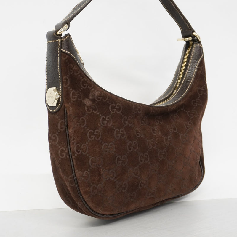 【6gd4013】グッチ ショルダーバッグ 154395 スウェード ブラウン シャンパンゴールド金具【中古】レディース