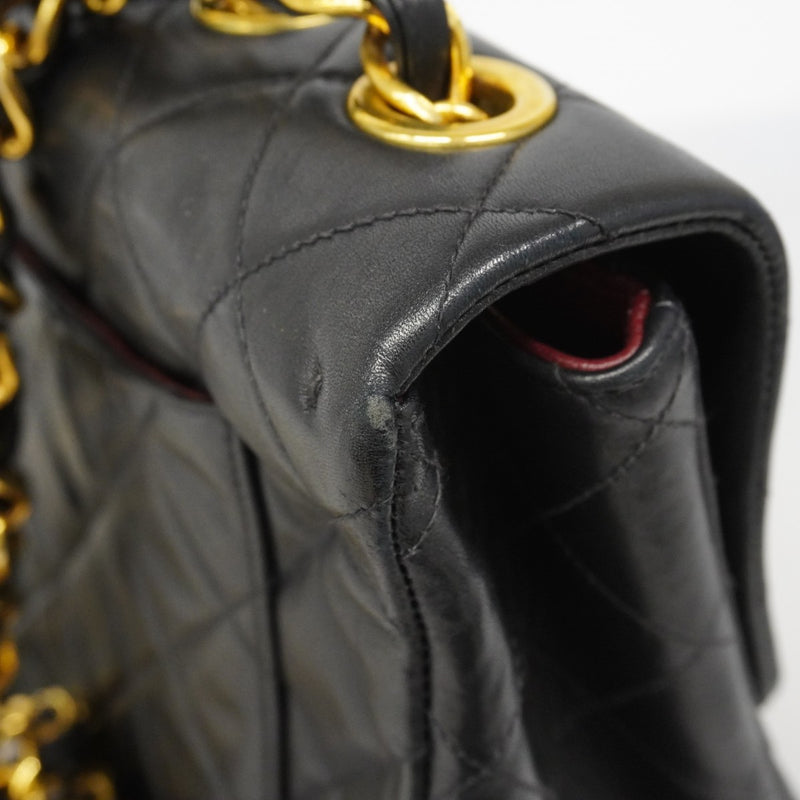 【6gd4015】シャネル ショルダーバッグ デカマトラッセ Wチェーン ラムスキン ブラック ゴールド金具【中古】レディース
