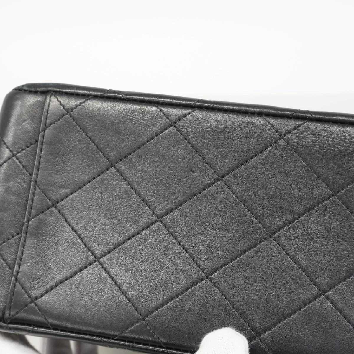 【6gd4015】シャネル ショルダーバッグ デカマトラッセ Wチェーン ラムスキン ブラック ゴールド金具【中古】レディース