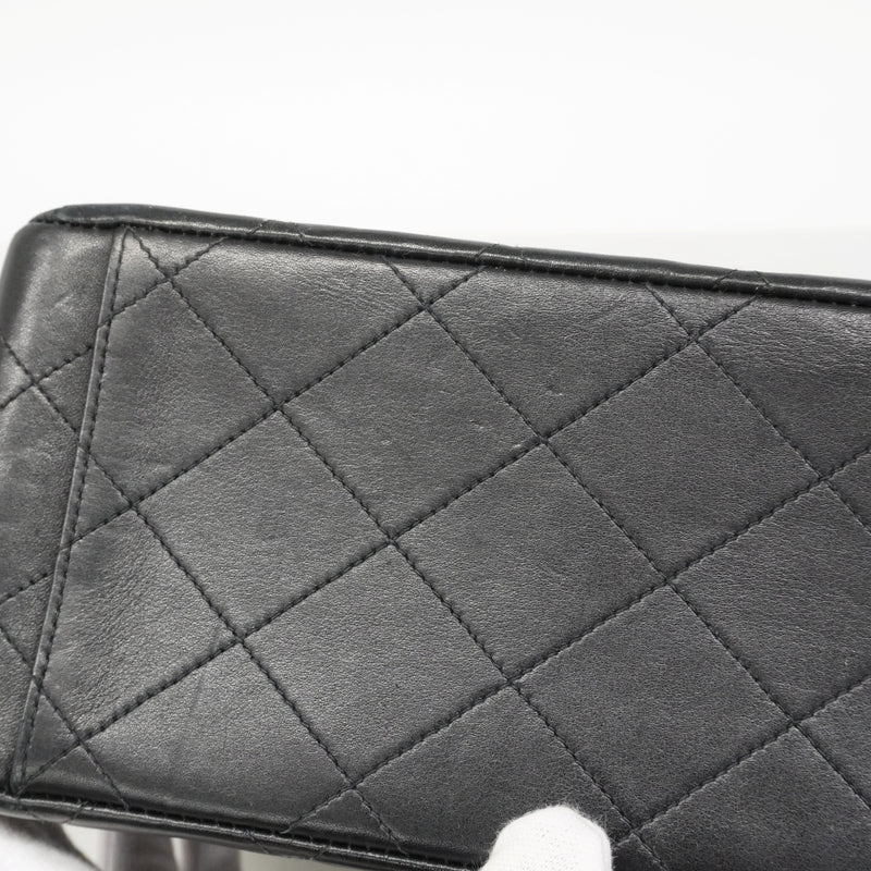 【6gd4015】シャネル ショルダーバッグ デカマトラッセ Wチェーン ラムスキン ブラック ゴールド金具【中古】レディース