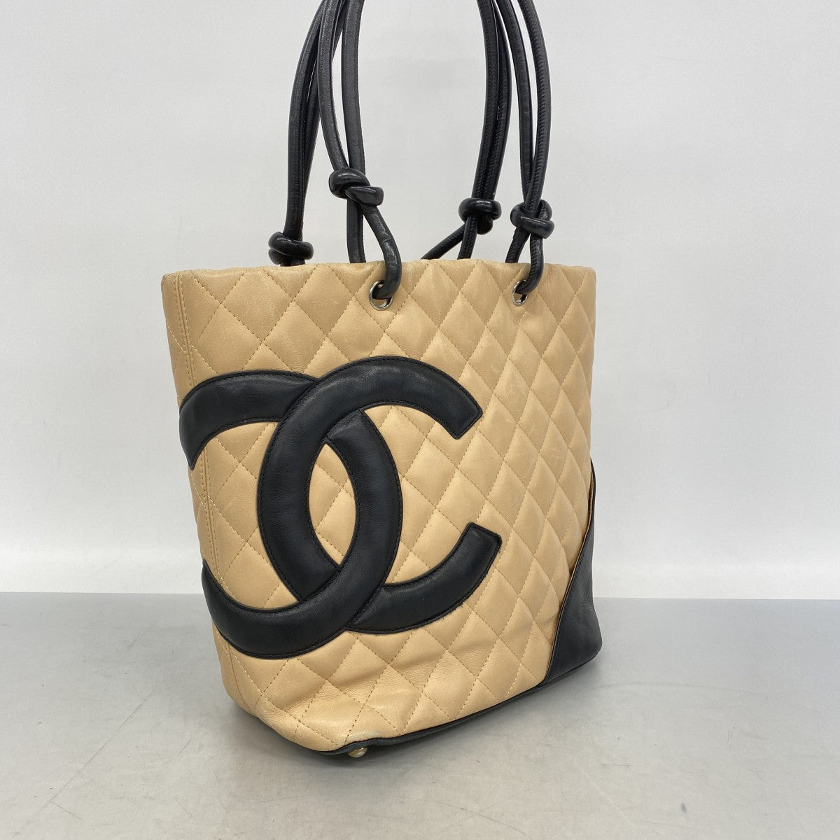 【6gd4032】シャネル トートバッグ カンボン ラムスキン ブラウン ブラック シルバー金具【中古】レディース