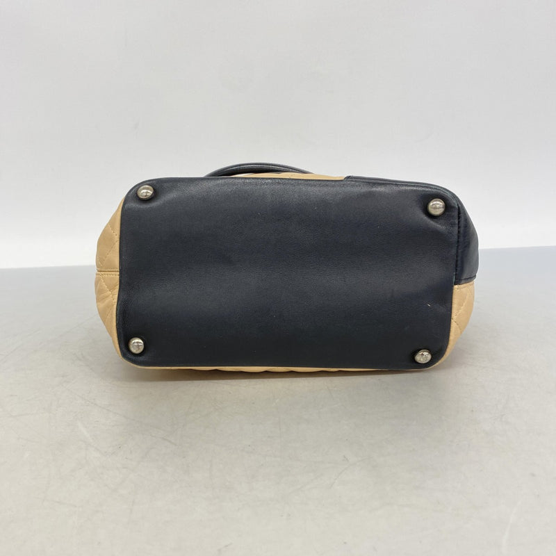 【6gd4032】シャネル トートバッグ カンボン ラムスキン ブラウン ブラック シルバー金具【中古】レディース