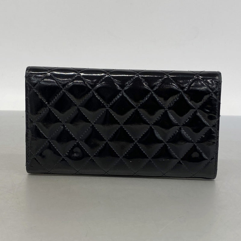 【6gd4033】シャネル 三つ折り長財布 ブリリアント パテントレザー ブラック シルバー金具【中古】レディース