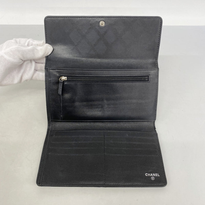 【6gd4033】シャネル 三つ折り長財布 ブリリアント パテントレザー ブラック シルバー金具【中古】レディース