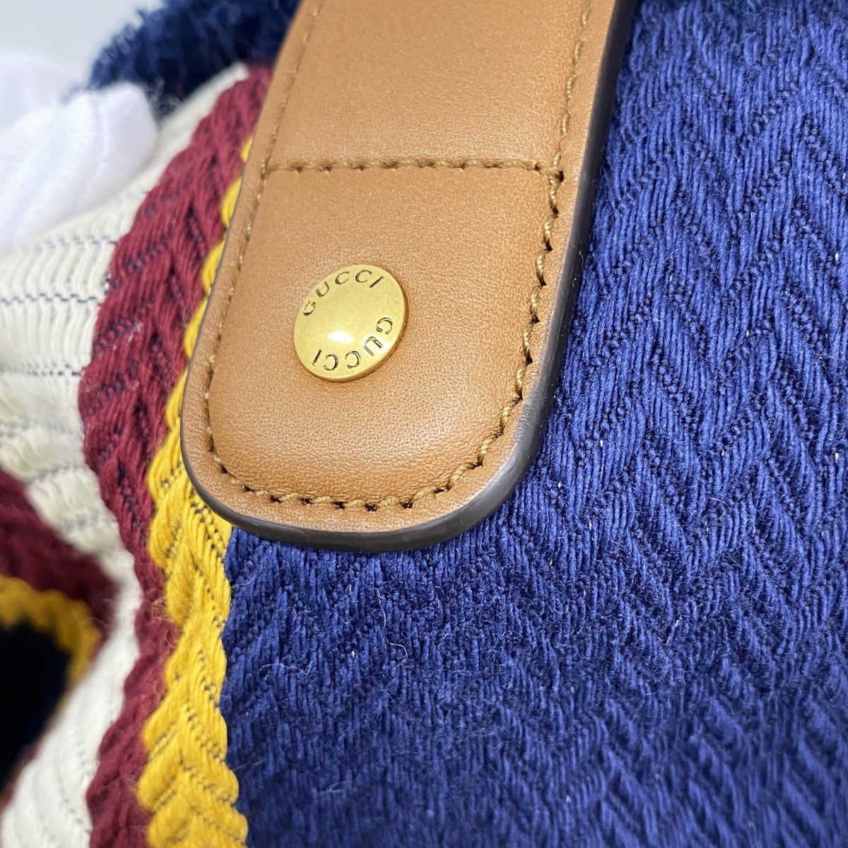 【6gd4066】グッチ トートバッグ 818779 キャンバス ブラウン ネイビー ゴールド金具【中古】レディース