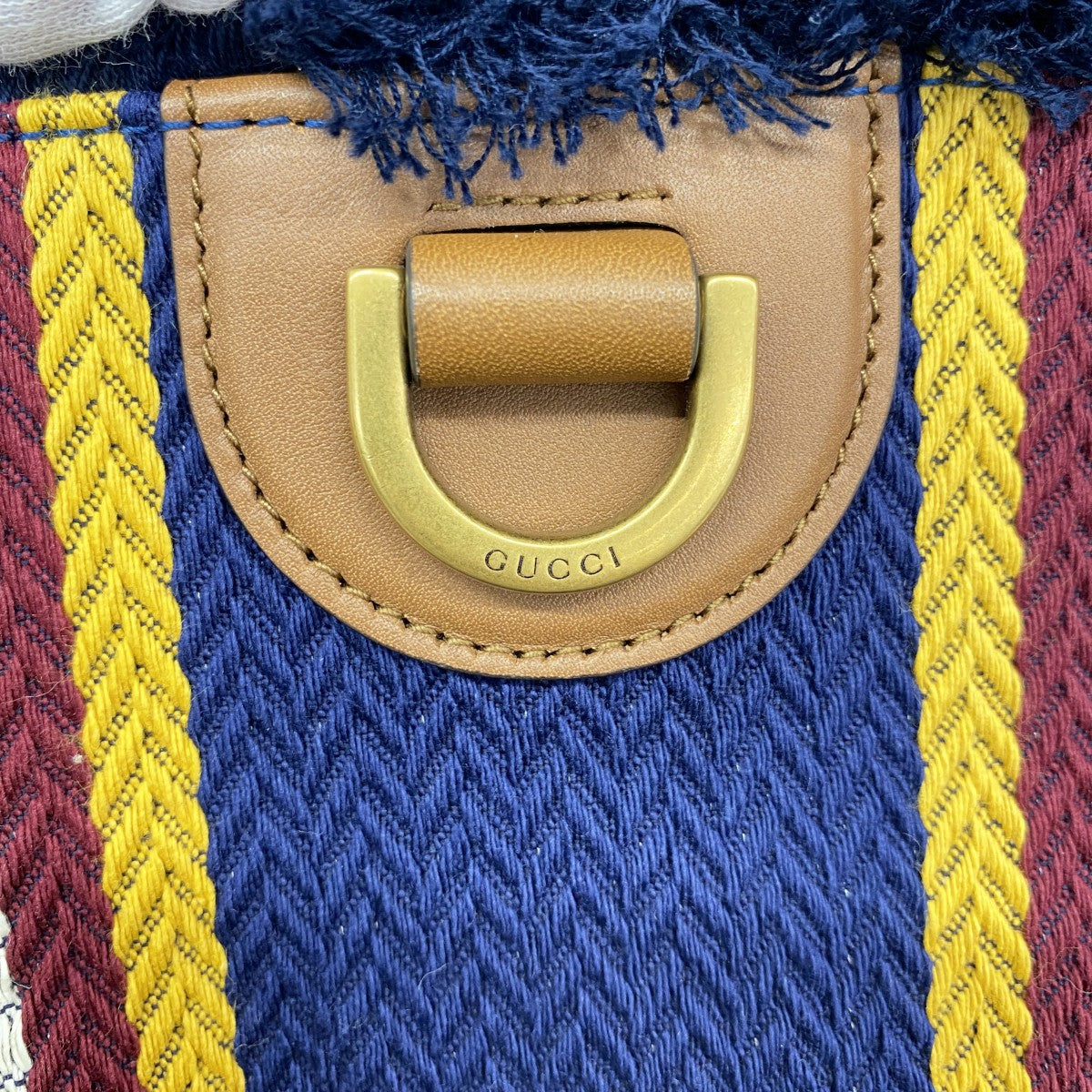 【6gd4066】グッチ トートバッグ 818779 キャンバス ブラウン ネイビー ゴールド金具【中古】レディース