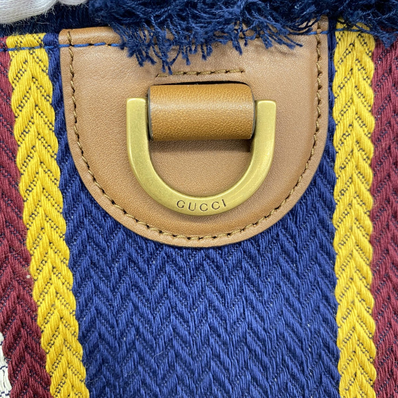 【6gd4066】グッチ トートバッグ 818779 キャンバス ブラウン ネイビー ゴールド金具【中古】レディース