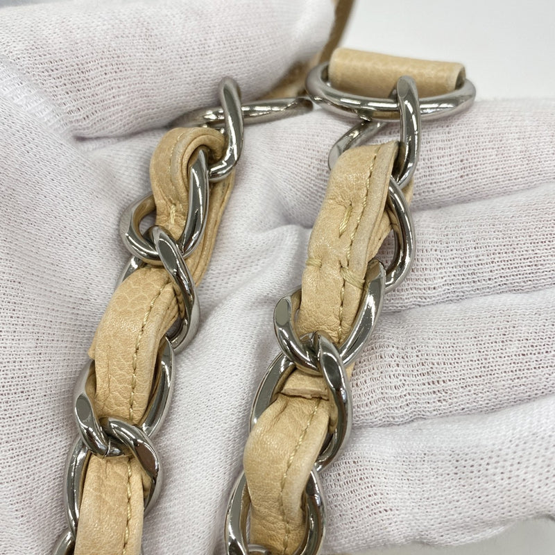 【6gd4069】シャネル チェーントート マトラッセ キャビアスキン ベージュ シルバー金具【中古】レディース