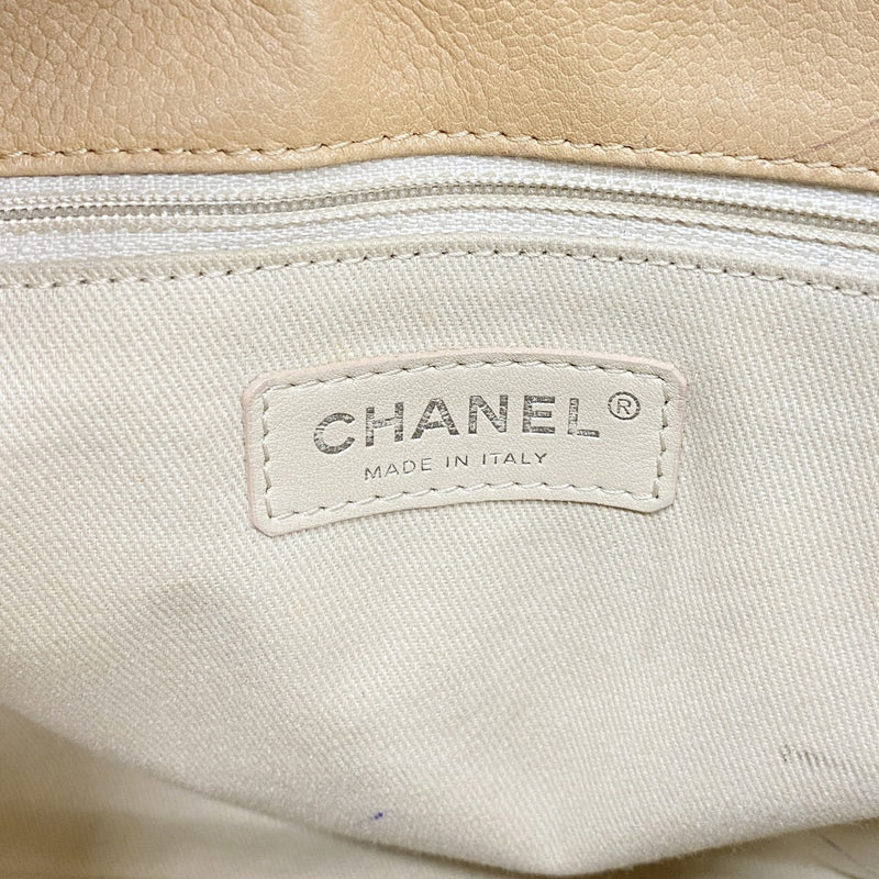 【6gd4069】シャネル チェーントート マトラッセ キャビアスキン ベージュ シルバー金具【中古】レディース