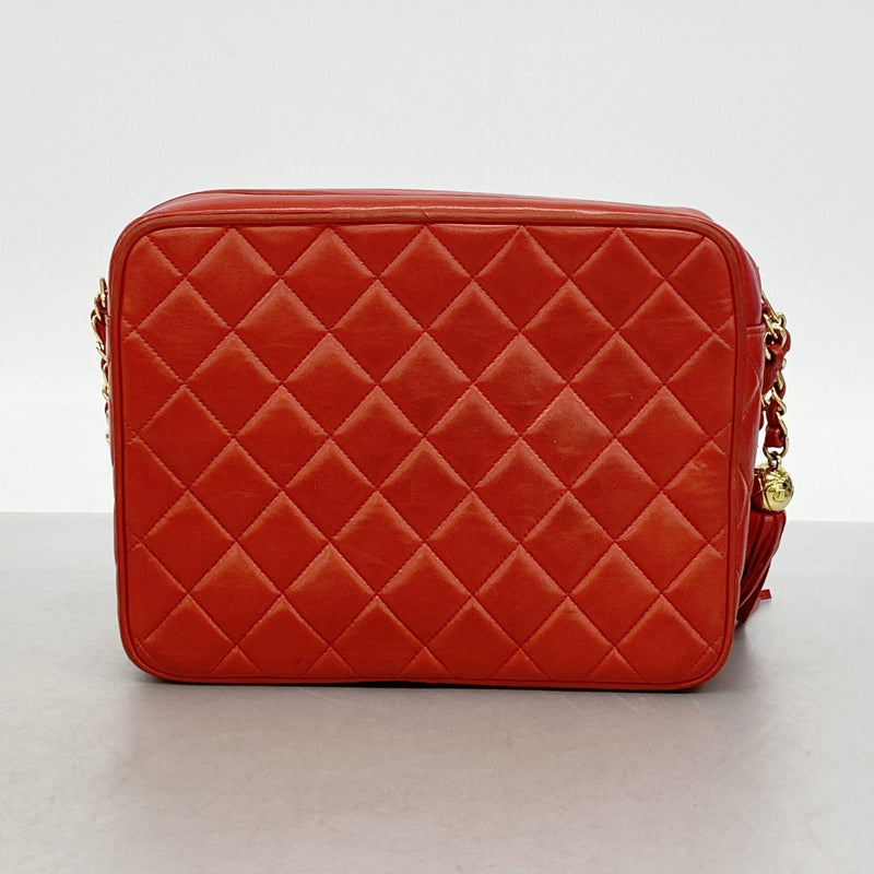 【6gd4076】シャネル ショルダーバッグ マトラッセ フリンジ付きチェーンショルダー ラムスキン レッド ゴールド金具【中古】レディース