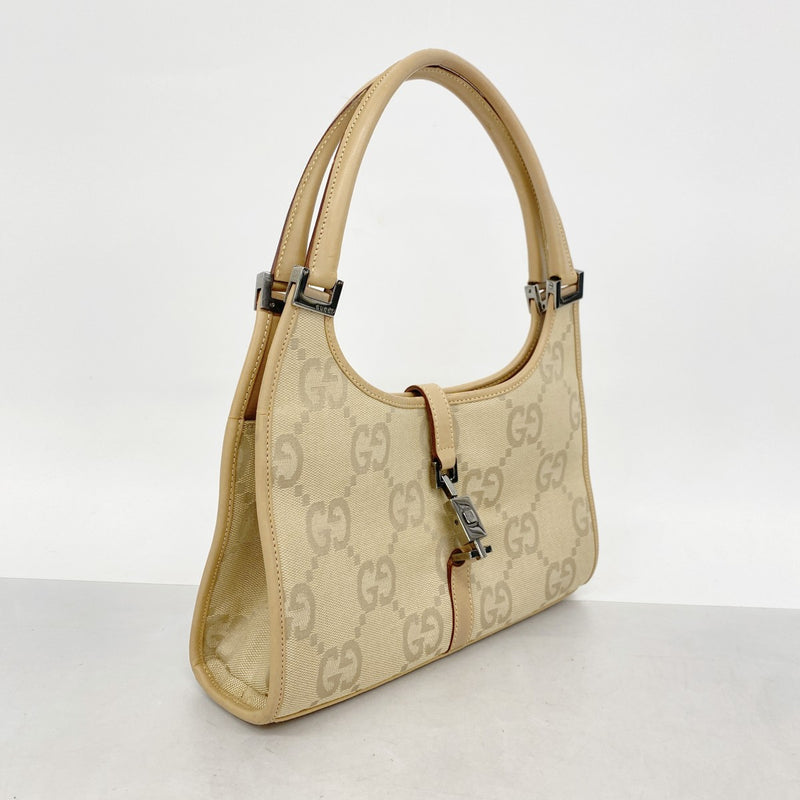 【6gd4077】グッチ ハンドバッグ ジャッキー ジャンボGG 002 1068 キャンバス ライトブラウン シルバー金具【中古】レディース