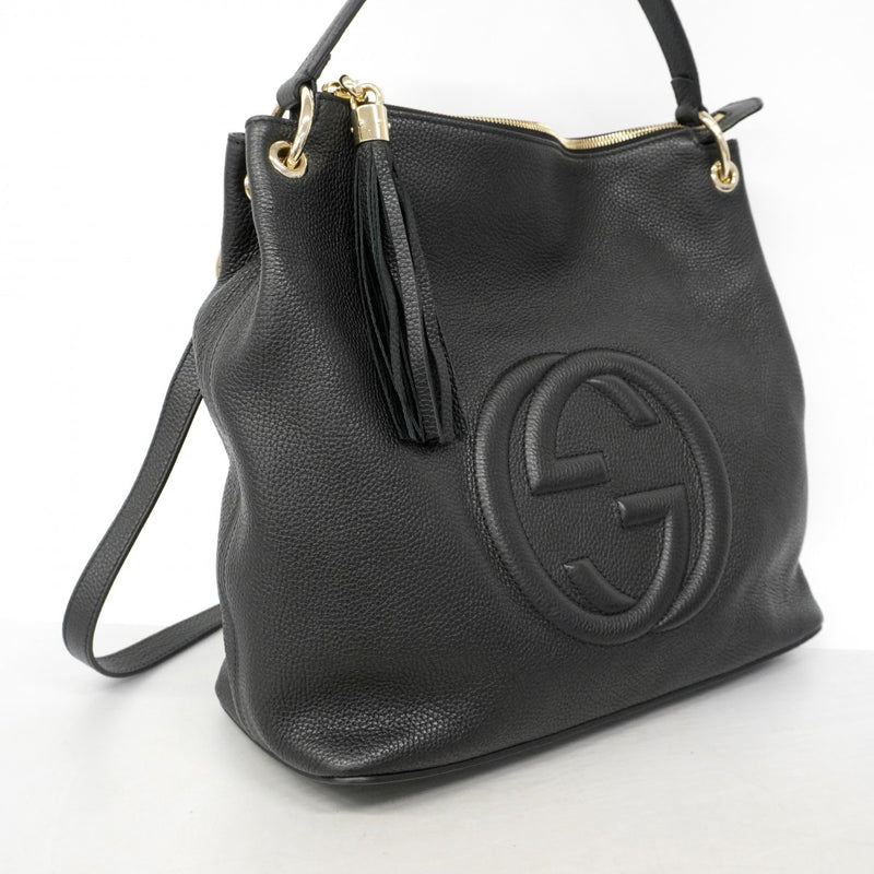 【6gd4088-k】グッチ ショルダーバッグ ソーホー 536194 レザー ブラック シャンパンゴールド金具【中古】レディース