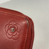 【6gd4110】シャネル 長財布 カメリア レザー レッド シルバー金具【中古】レディース