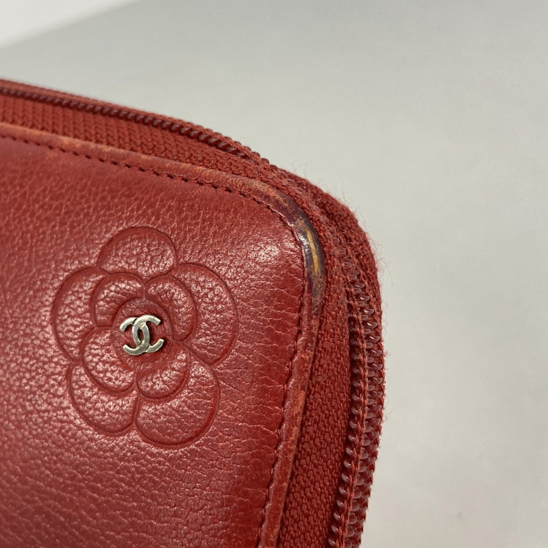 【6gd4110】シャネル 長財布 カメリア レザー レッド シルバー金具【中古】レディース