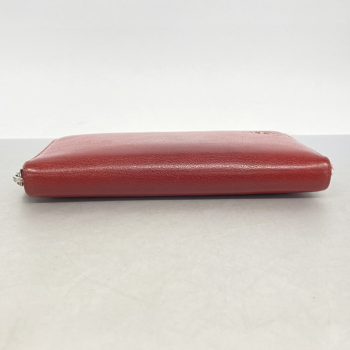 【6gd4110】シャネル 長財布 カメリア レザー レッド シルバー金具【中古】レディース