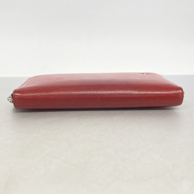 【6gd4110】シャネル 長財布 カメリア レザー レッド シルバー金具【中古】レディース
