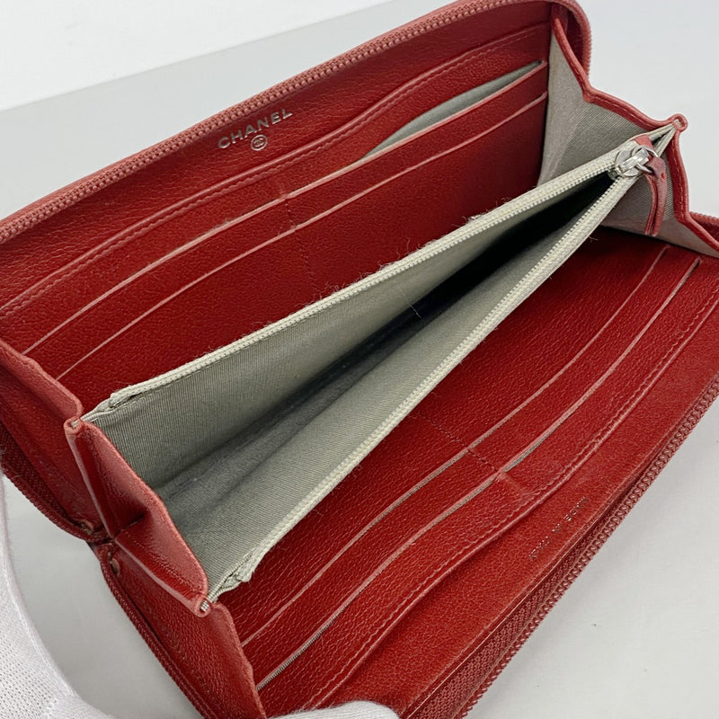 【6gd4110】シャネル 長財布 カメリア レザー レッド シルバー金具【中古】レディース