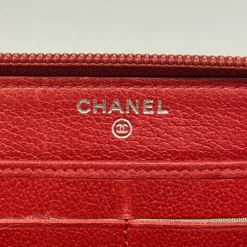 【6gd4110】シャネル 長財布 カメリア レザー レッド シルバー金具【中古】レディース