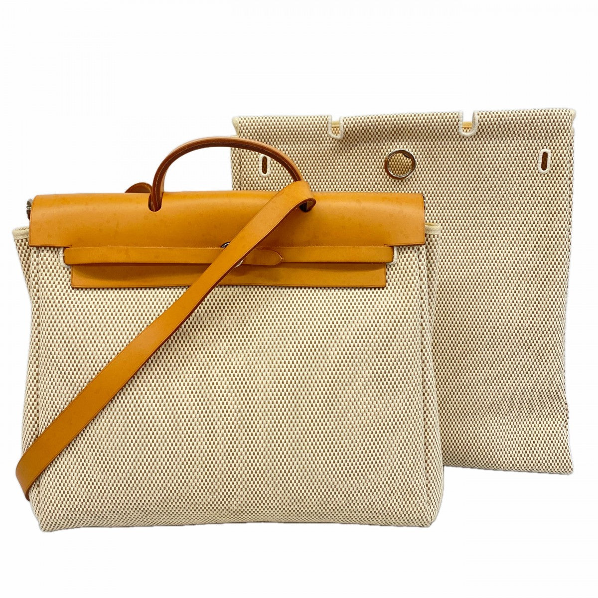【6gd4111】エルメス ハンドバッグ エールバッグMM トワルGM ナチュラル シルバー金具 □G刻印 2wayバッグ【中古】レディース