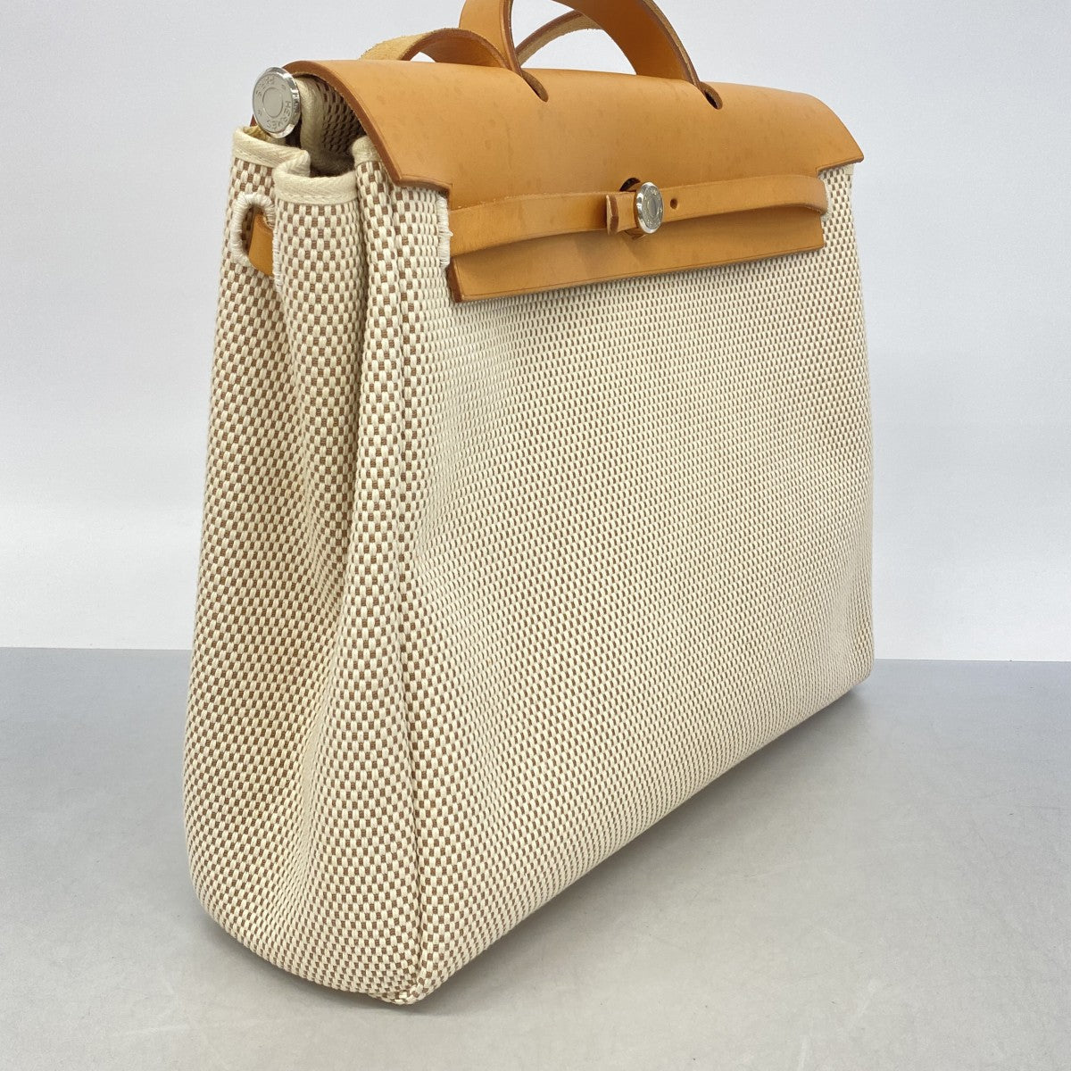 【6gd4111】エルメス ハンドバッグ エールバッグMM トワルGM ナチュラル シルバー金具 □G刻印 2wayバッグ【中古】レディース
