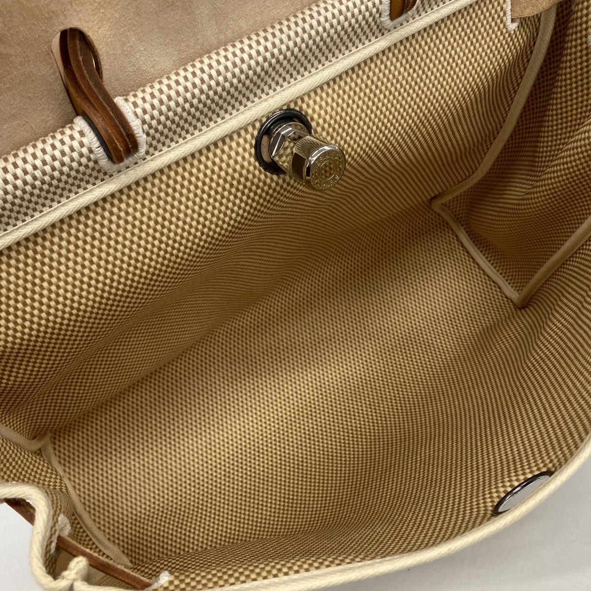 【6gd4111】エルメス ハンドバッグ エールバッグMM トワルGM ナチュラル シルバー金具 □G刻印 2wayバッグ【中古】レディース