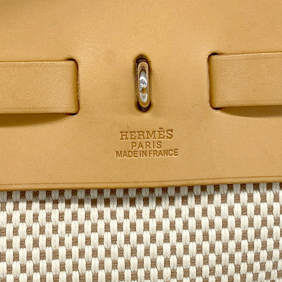 【6gd4111】エルメス ハンドバッグ エールバッグMM トワルGM ナチュラル シルバー金具 □G刻印 2wayバッグ【中古】レディース