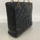 【6gd4129-k】シャネル トートバッグ マトラッセ チェーンショルダー キャビアスキン ブラック ゴールド金具【中古】レディース