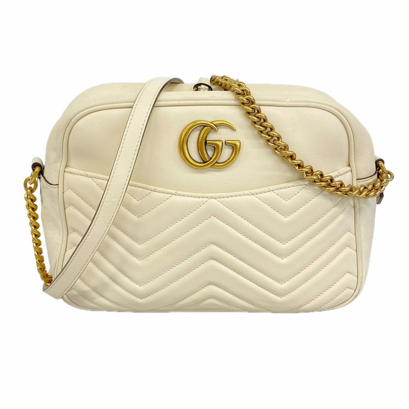 【6gd4132-k】グッチ ショルダーバッグ GGマーモント 443499 レザー ホワイト ゴールド金具【中古】レディース