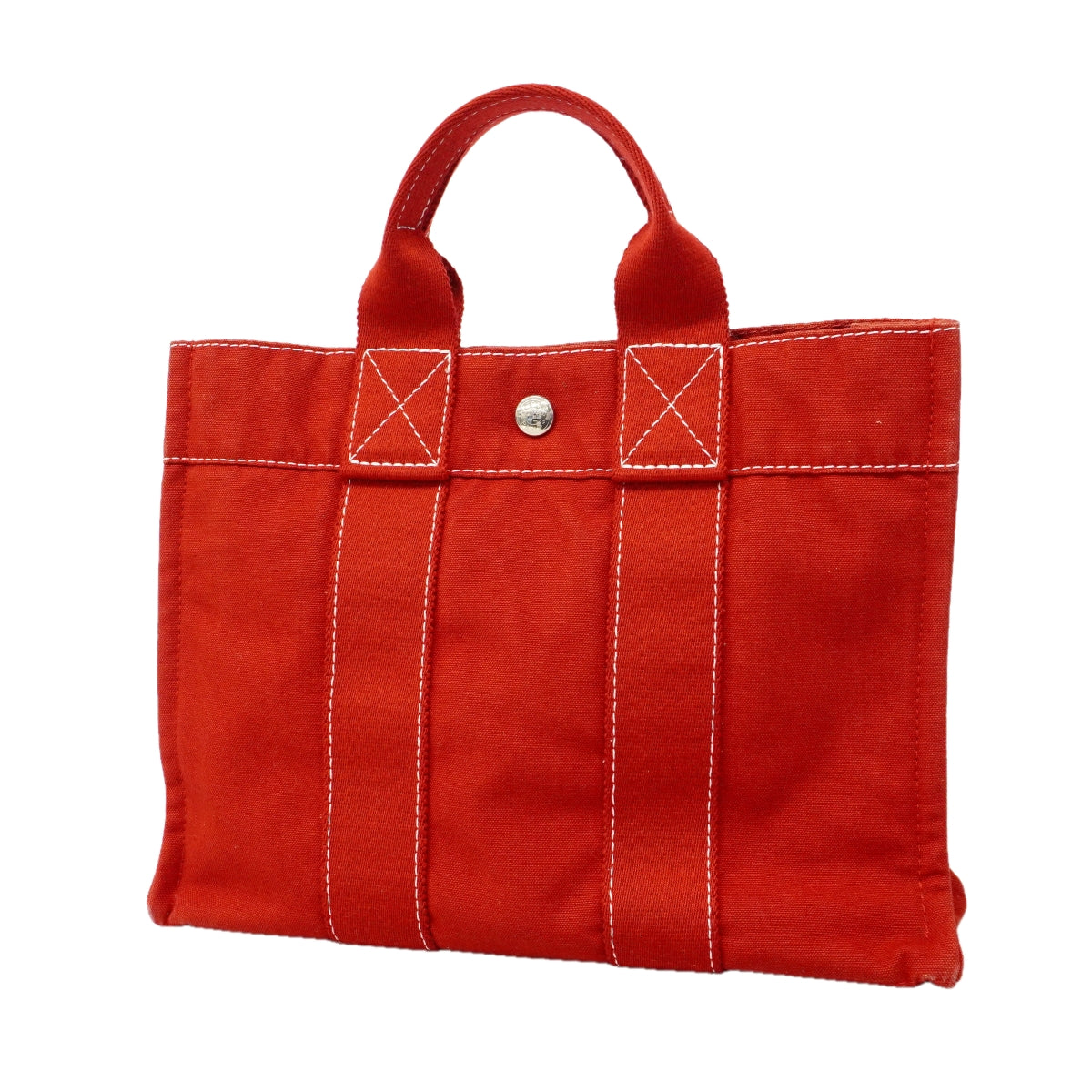 【6gd4155】エルメス トートバッグ ドーヴィルPM キャンバス レッド シルバー金具【中古】レディース