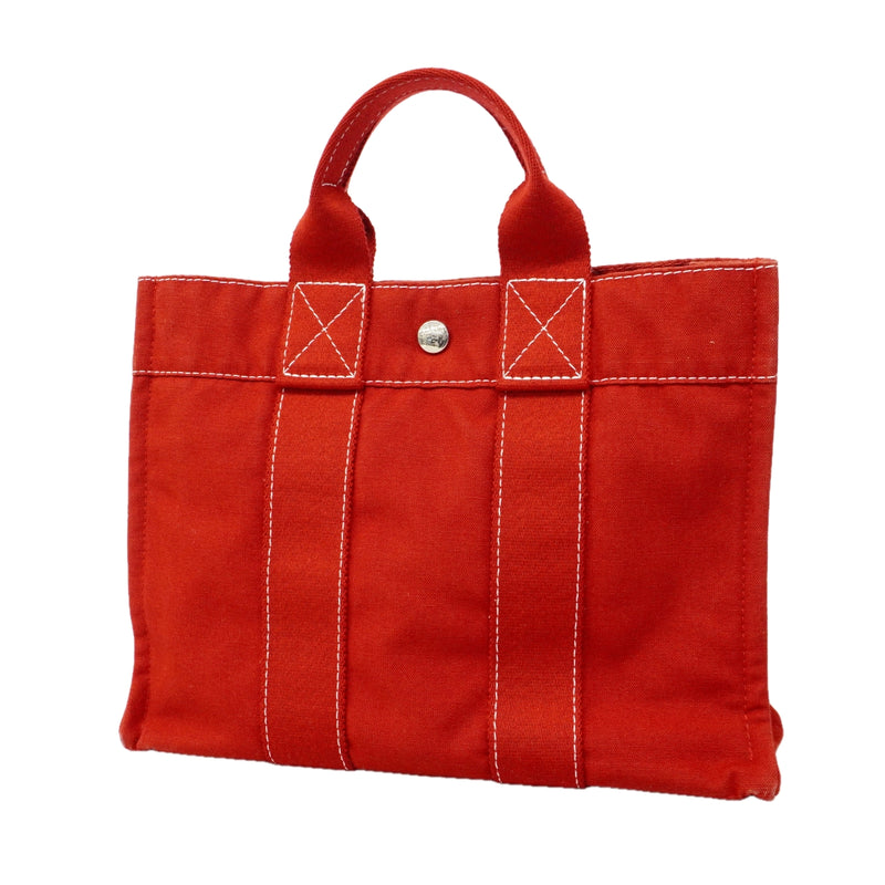 【6gd4155】エルメス トートバッグ ドーヴィルPM キャンバス レッド シルバー金具【中古】レディース