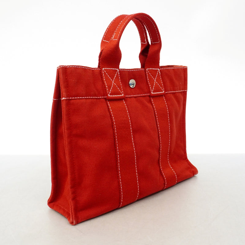 【6gd4155】エルメス トートバッグ ドーヴィルPM キャンバス レッド シルバー金具【中古】レディース