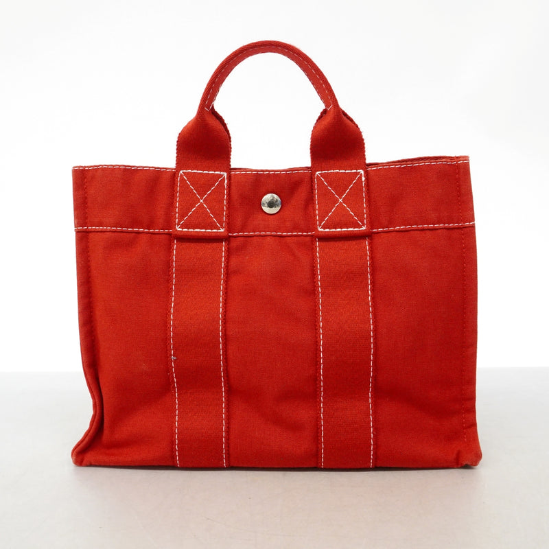 【6gd4155】エルメス トートバッグ ドーヴィルPM キャンバス レッド シルバー金具【中古】レディース