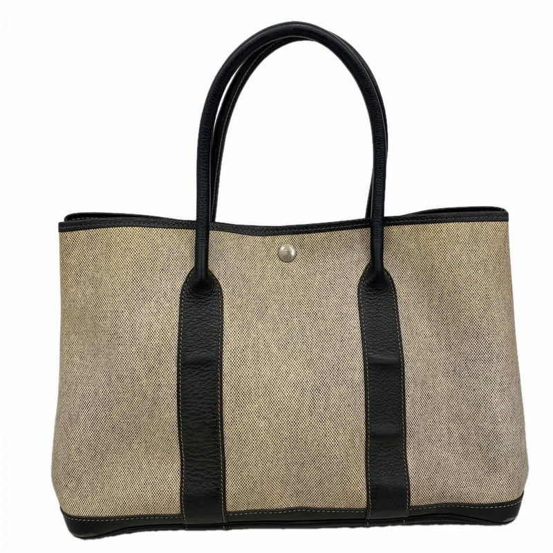 【6gd4176】エルメス トートバッグ ガーデンパーティPM トワルアッシュ ブラック シルバー金具 D刻印【中古】レディース