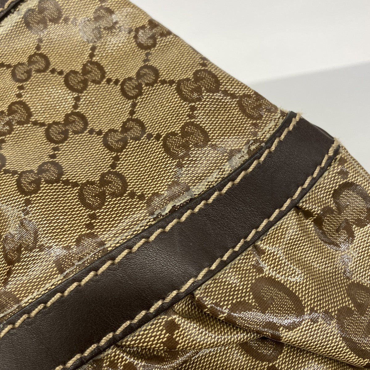 【6gd4177】グッチ トートバッグ GGクリスタル 223963 コーティングキャンバス ベージュ ブラウン シャンパンゴールド金具【中古】レディース