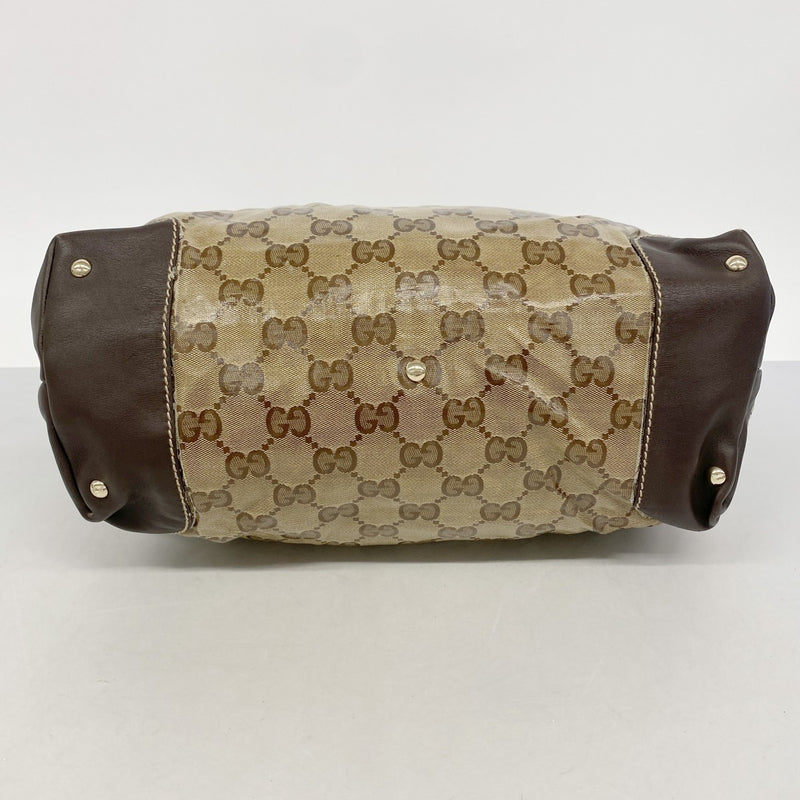 【6gd4177】グッチ トートバッグ GGクリスタル 223963 コーティングキャンバス ベージュ ブラウン シャンパンゴールド金具【中古】レディース
