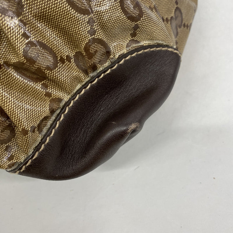 【6gd4177】グッチ トートバッグ GGクリスタル 223963 コーティングキャンバス ベージュ ブラウン シャンパンゴールド金具【中古】レディース