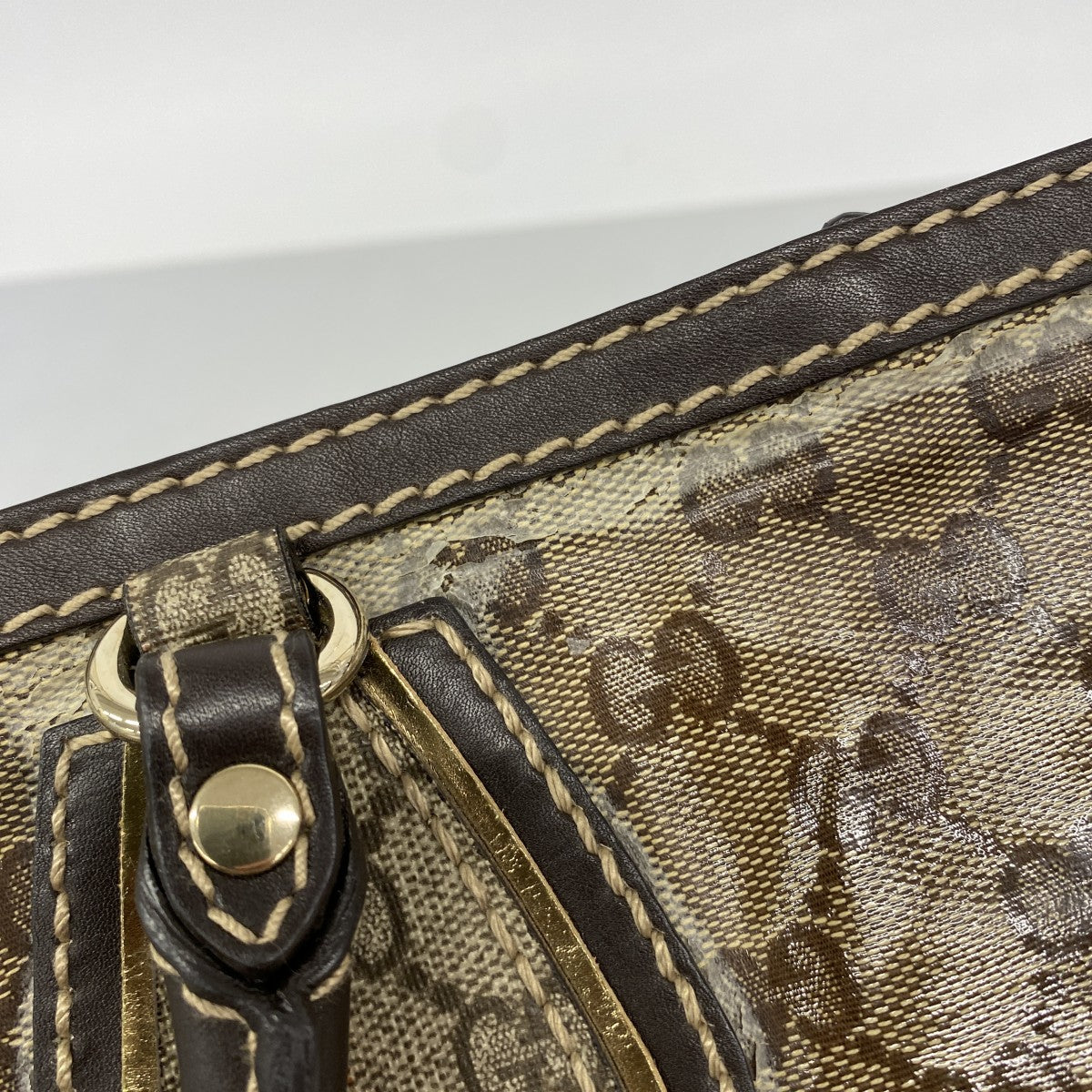 【6gd4177】グッチ トートバッグ GGクリスタル 223963 コーティングキャンバス ベージュ ブラウン シャンパンゴールド金具【中古】レディース